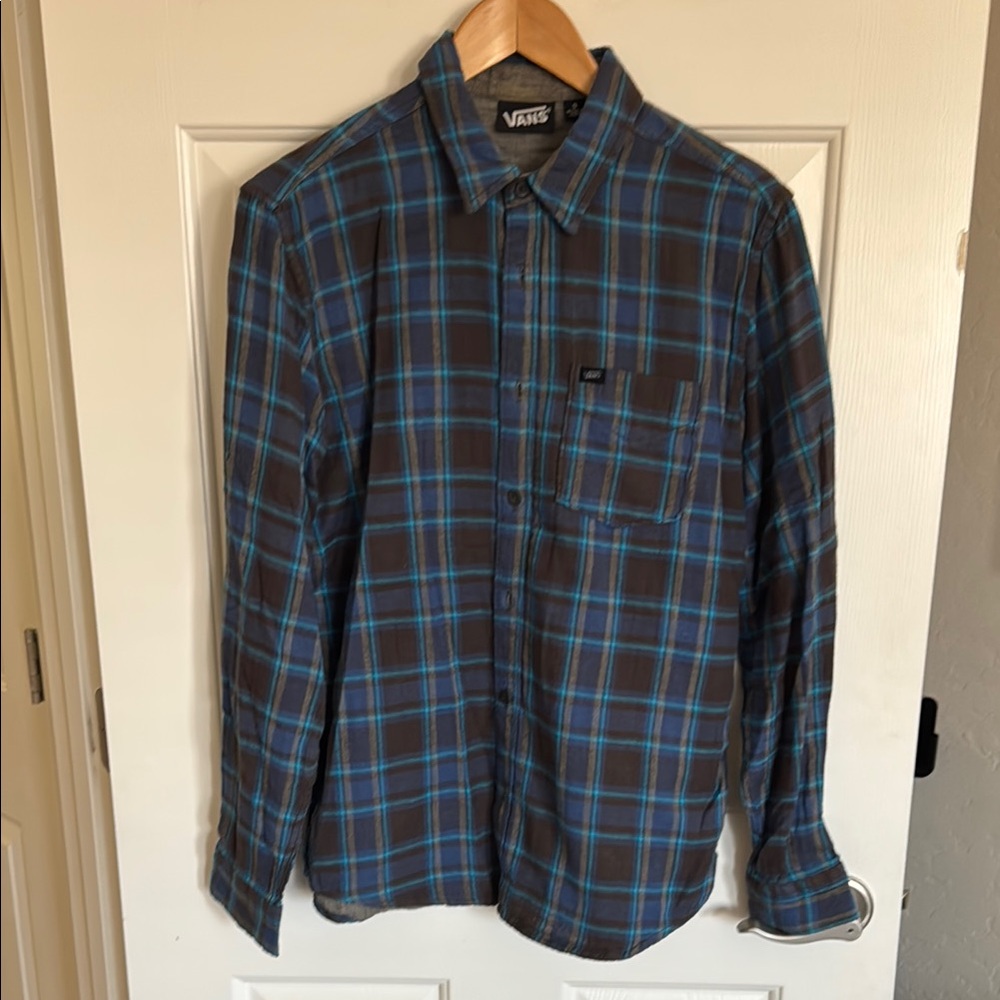 Vans Blue and Black Plaid Casual Button Down Shirt